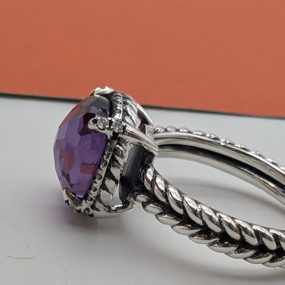 DAVID YURMAN Chatelaine 9mm Amethyst Ring Diamonds Sterling Silver size 6.5 - Picture 7 of 7